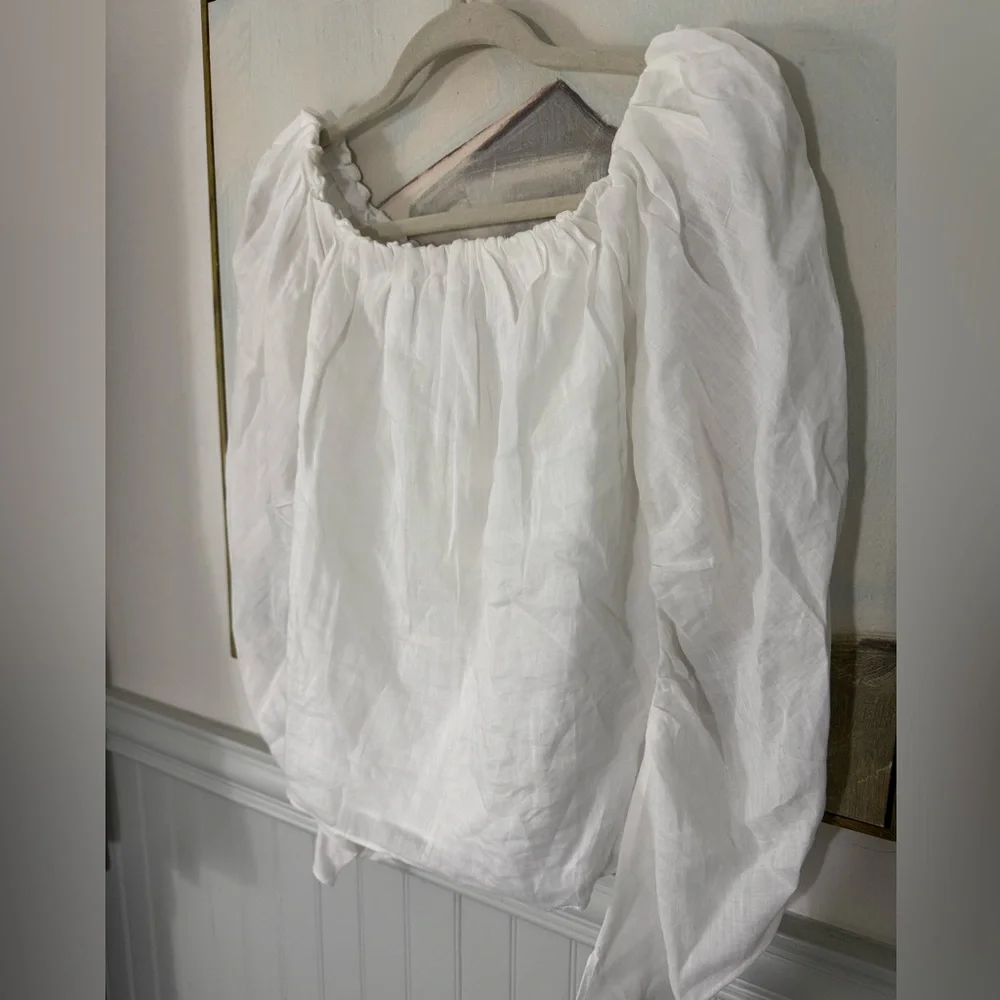 FRAME White Ramie Off the Shoulder Billow Top Size S/P NWT - Picture 5 of 7